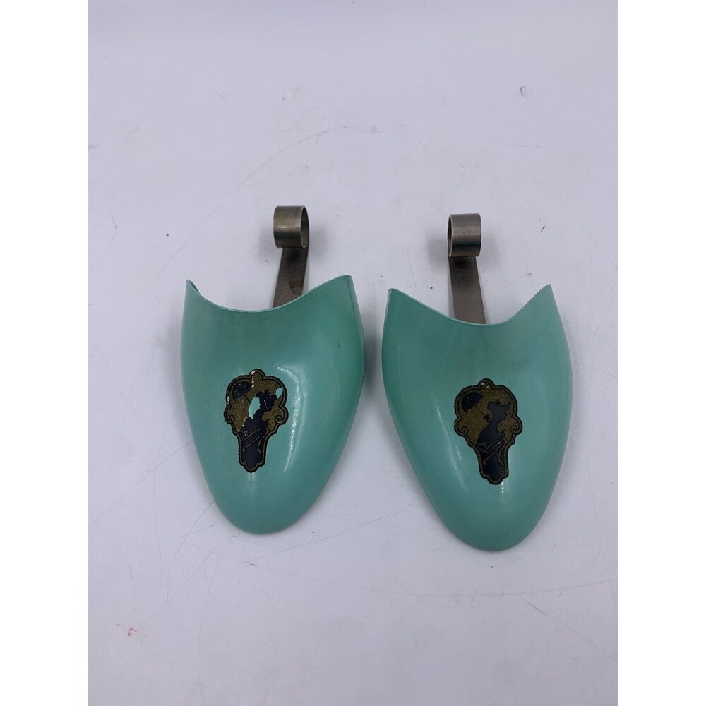 Vintage Turquoise Blue Plastic Shoe Stretchers sz Medium Victorian Lady Decal